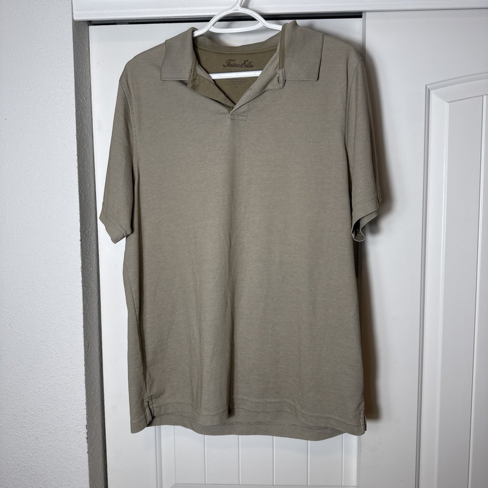 Tasso Elba Mens Polo Shirt Large‎ Beige Tan Pima Cotton Short Sleeve Golf Preppy